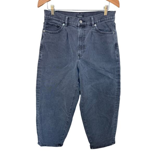 Express Balloon Leg Super High Waisted Faded Black Pleats Crop Denim Jeans Sz 12 - Picture 4 of 7